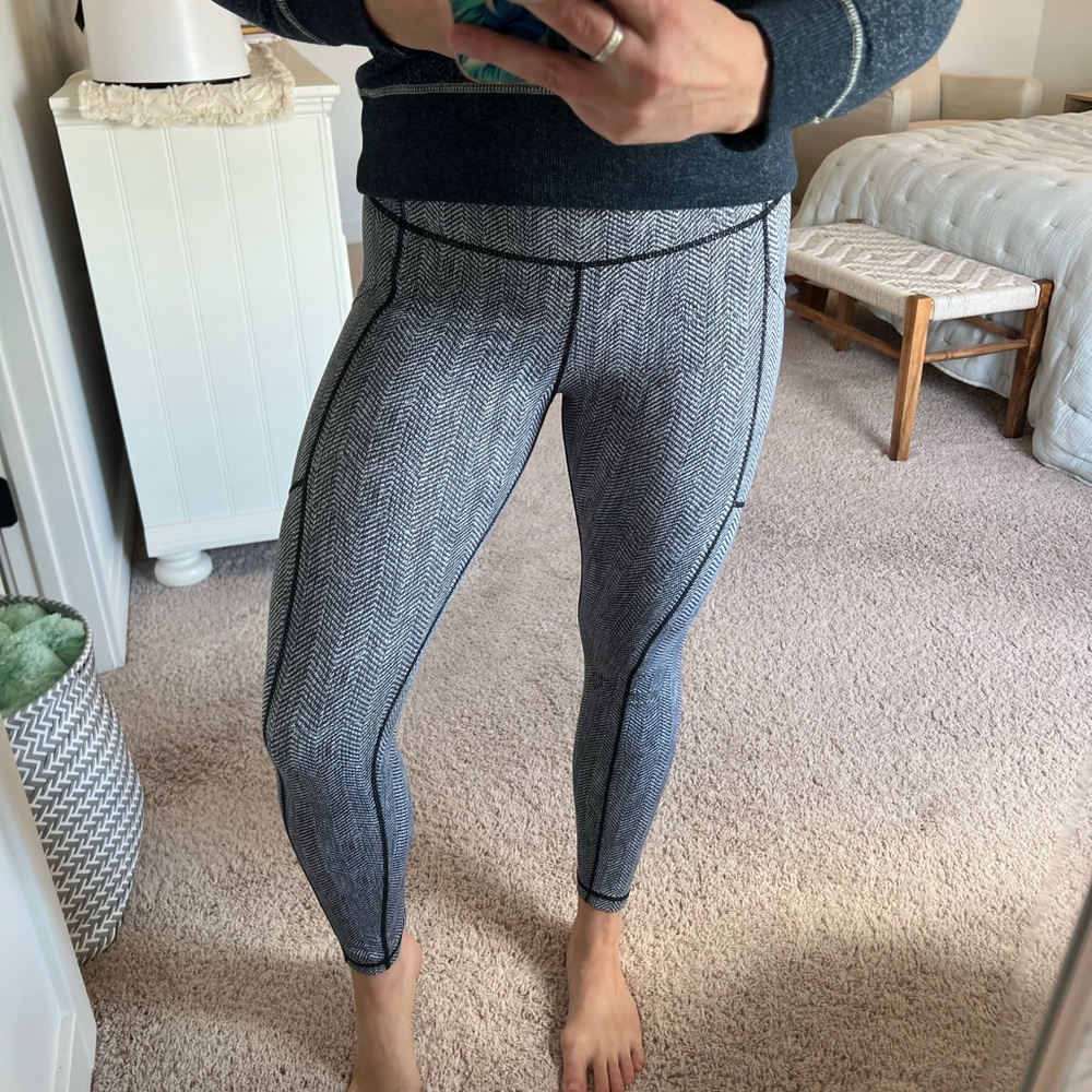 Kiava Blue Herringbone High Waist Leggings Workout Gym Pants